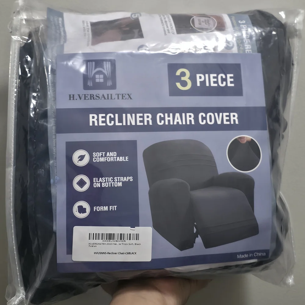H.VERSAILTEX 3-Piece Recliner Chair Cover | Soft Stretch | Black | New